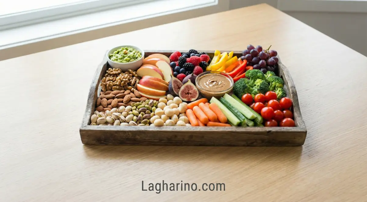 تصویر مفهومی رژیم پالئو با گوشت، سبزیجات، میوه و آجیل